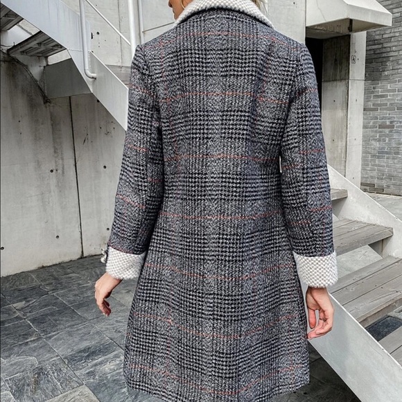 Tweed plaid trench peacoat houndstooth vintage tan - Picture 9 of 14